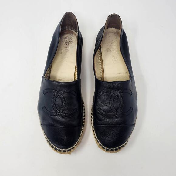 Chanel Espadrilles Lambskin Cap Toe Double Stack Cc Flats Slip-On Black 39 US9 - Picture 6 of 14